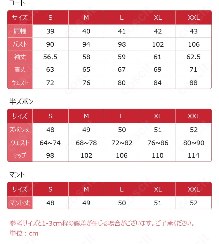 サイズ表示:S〜XXLの寸法チャートと採寸ポイントを示した案内画像
