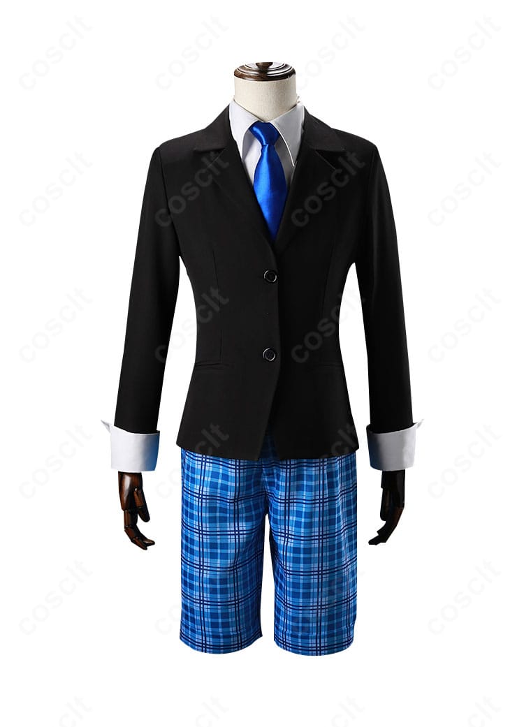 正面装飾詳細:襟元・ネクタイ・胸元の装飾を拡大し、配色と質感を確認できるディテール