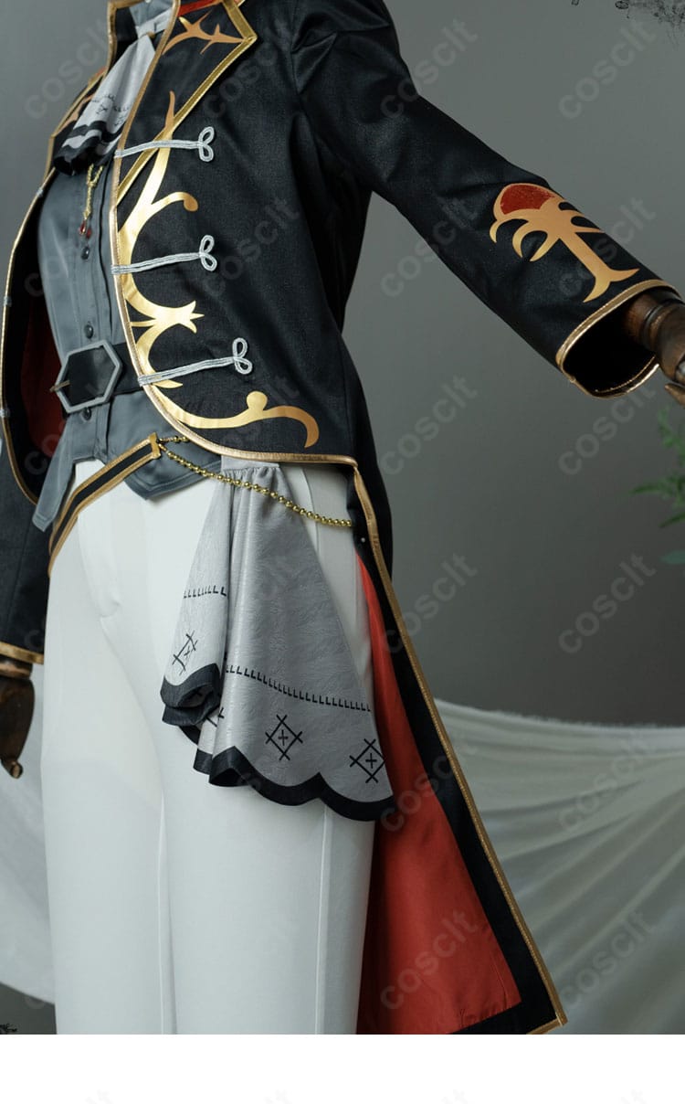 衣装側面の装飾ディテール。サイドラインとパイピング、コートの落ち感を確認できる乱凪砂・巴日和モデル【コスプレ衣装】。