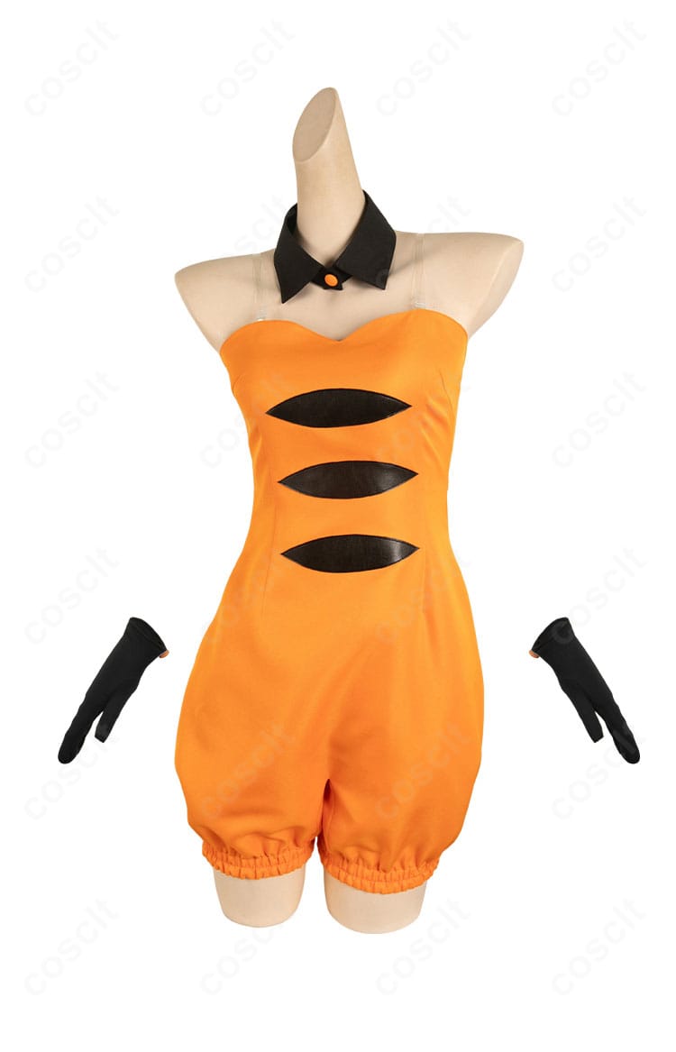 アオリ ハロウィンVer. コスプレ衣装の正面全身。つけ襟と蝶結びを含むシルエットの再現度を確認できる画像。