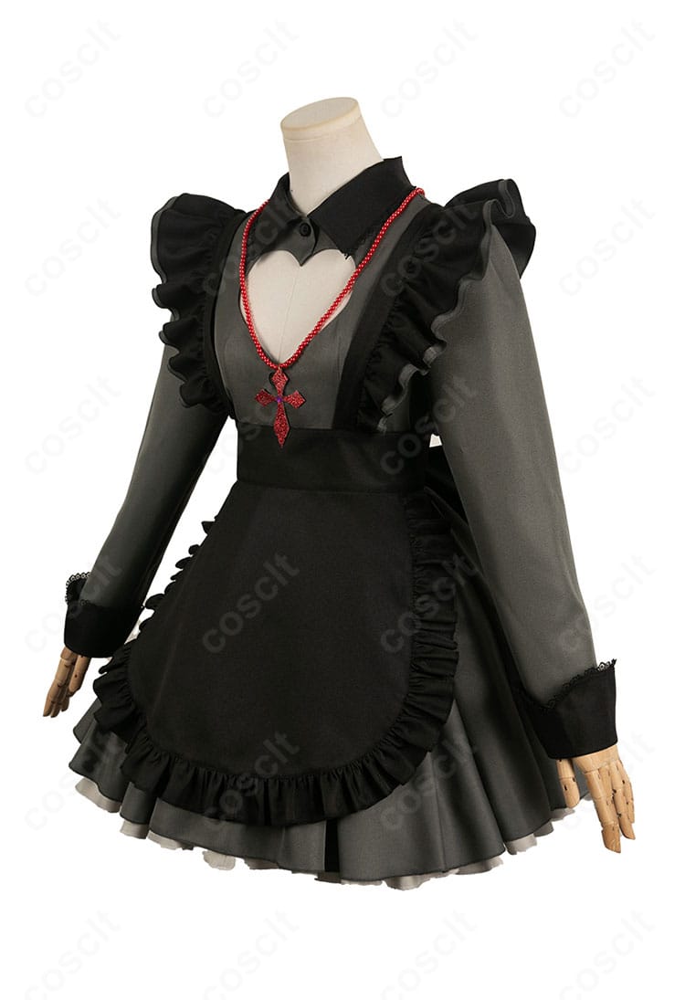 星野ルビー コスプレ衣装の右側ディテール。袖フリルとウエストラインの縫製、エプロンのレースをクローズアップ。