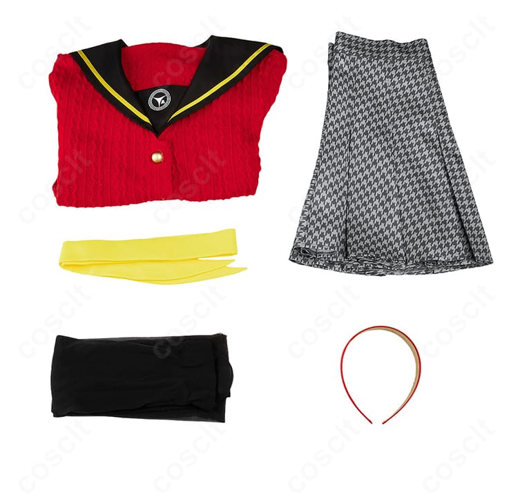 ペルソナ4 天城雪子 夏服制服コスプレ衣装のセット内容一覧。トップス・スカート・カチューシャ・スカーフ・靴下を表示