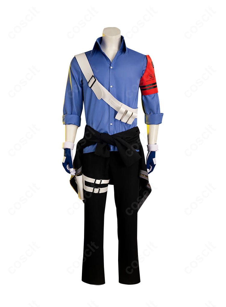 コート・シャツ・ズボンの正面ディテール。伊織順平らしい配色と腕章位置を忠実に再現。