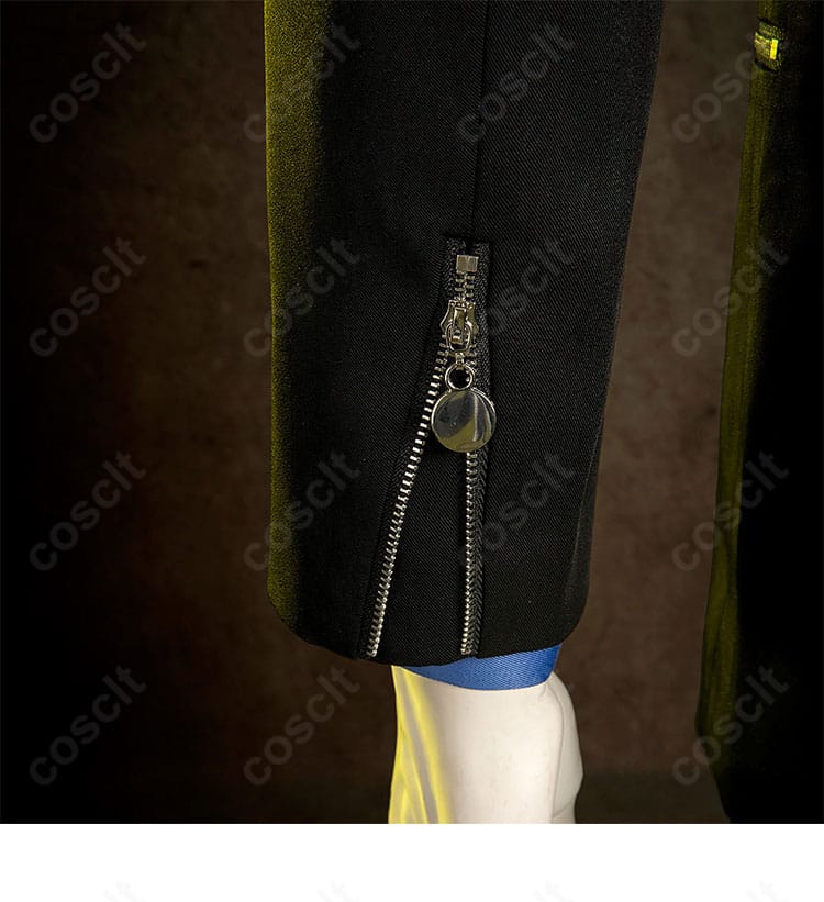 袖口ディテールのクローズアップ。ボタン配列とカフのステッチ再現