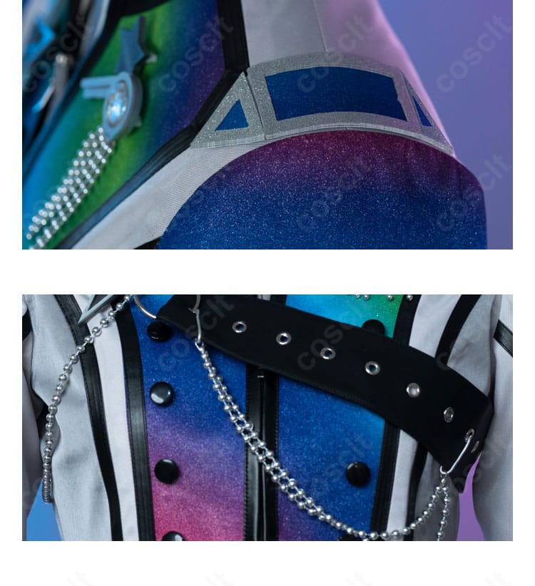 肩から袖にかけての装飾とライン配色、縫製のアップ