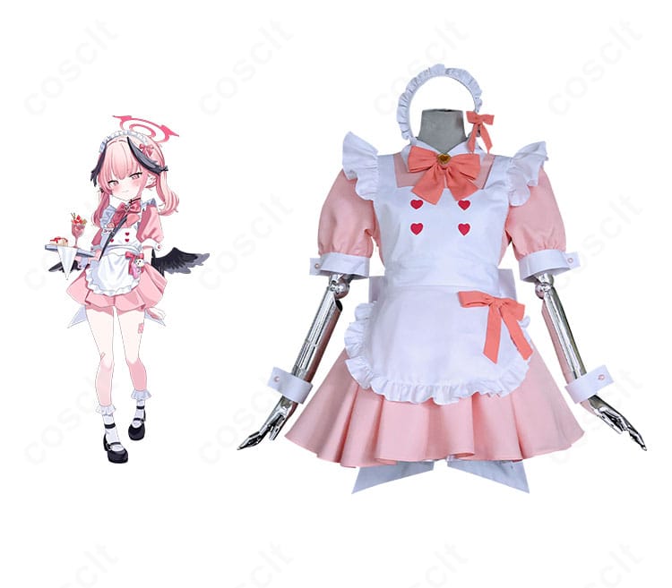 ブルーアーカイブ 下江コハルのメイド服コスプレ衣装。正面全身が分かる構図で、発色とシルエットの再現度を確認できる商品画像。