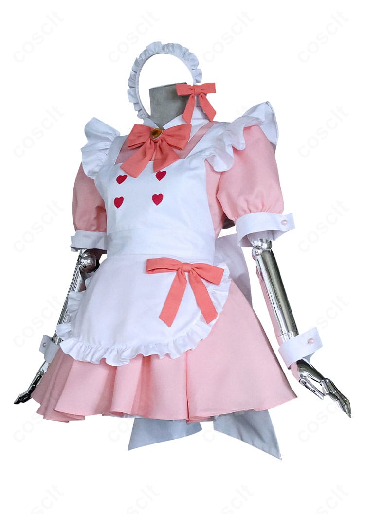 下江コハル メイド服コスプレの側面カット。フレアラインの広がりと可動性、縫製の整いを示すディテール重視の画像。