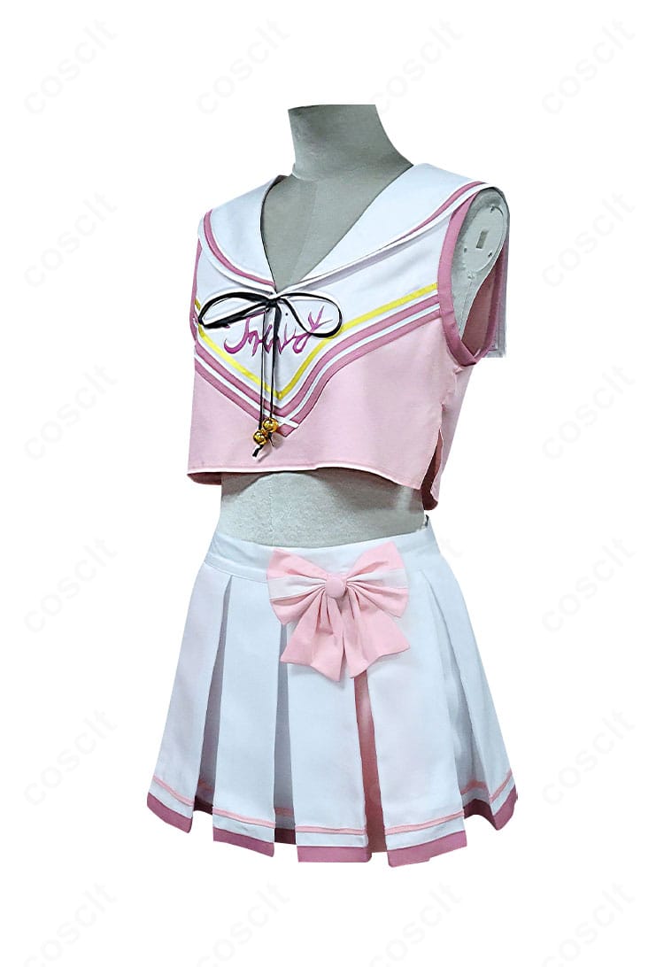 ブルーアーカイブ 下江コハル チアリーダー衣装の側面ビュー。トップスのラインとスカートのフレア、アームカバーの形状を確認可能。