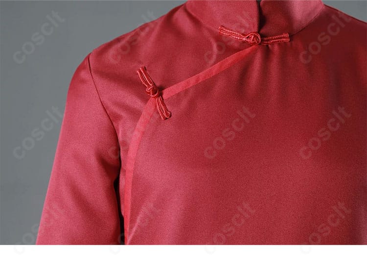 我愛羅 コスプレ衣装 斜襟留め具の接写。はだけにくい固定仕様のボタン装飾。