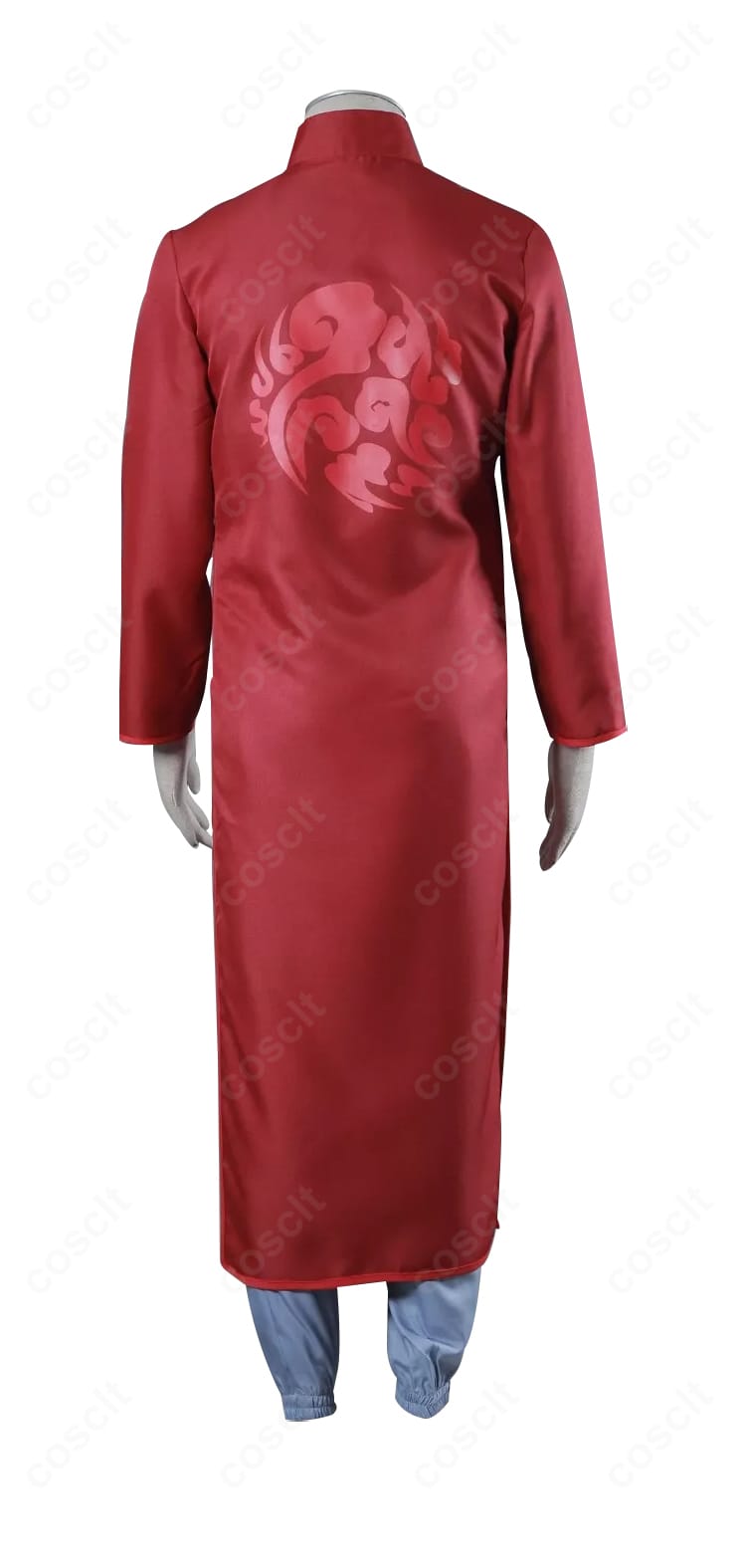 我愛羅 コスプレ衣装 背面。背中のライン取りと裾の仕上げを見せる全体カット。