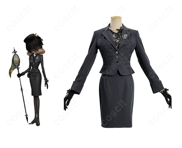 Identity V 第五人格 昆虫学者 メリー・プリニウス フェリス衣装の正面とキャラクター比較。上品ダークなドレスシルエットを高再現。