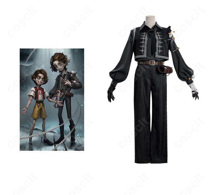 第五人格 人形師(マティアス・チェルニン)衣装を着用したモデルと公式ビジュアルの比較。スーツのシルエットと装飾再現を確認できる画像