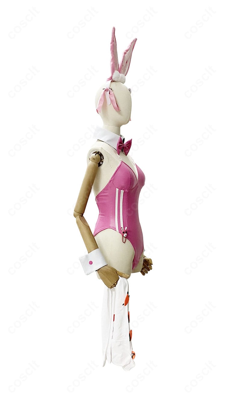 NIKKE アリス ワンダーランドバニー 衣装右側ディテール。サイドラインの縫製と生地の質感、フィット感を確認できるクローズアップ。