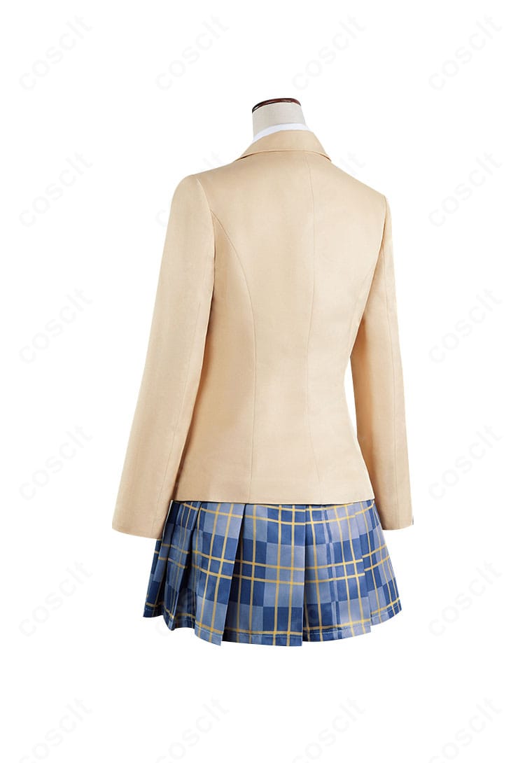 御坂美琴コスプレ衣装の背面。コートの背中心ラインと裾さばき、スカートのプリーツ配置を詳細に確認できる画像。