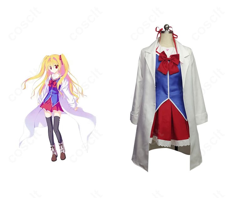 階堂真紅のコスプレ衣装・正面全身と公式イラスト比較。配色とシルエットを高再現した制服セットの見比べ画像。