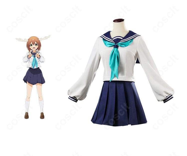 鹿乃子のこ/虎視虎子の学園系コスプレ衣装一式を正面から。作品らしい配色とシルエットでイベント映えする再現モデル。