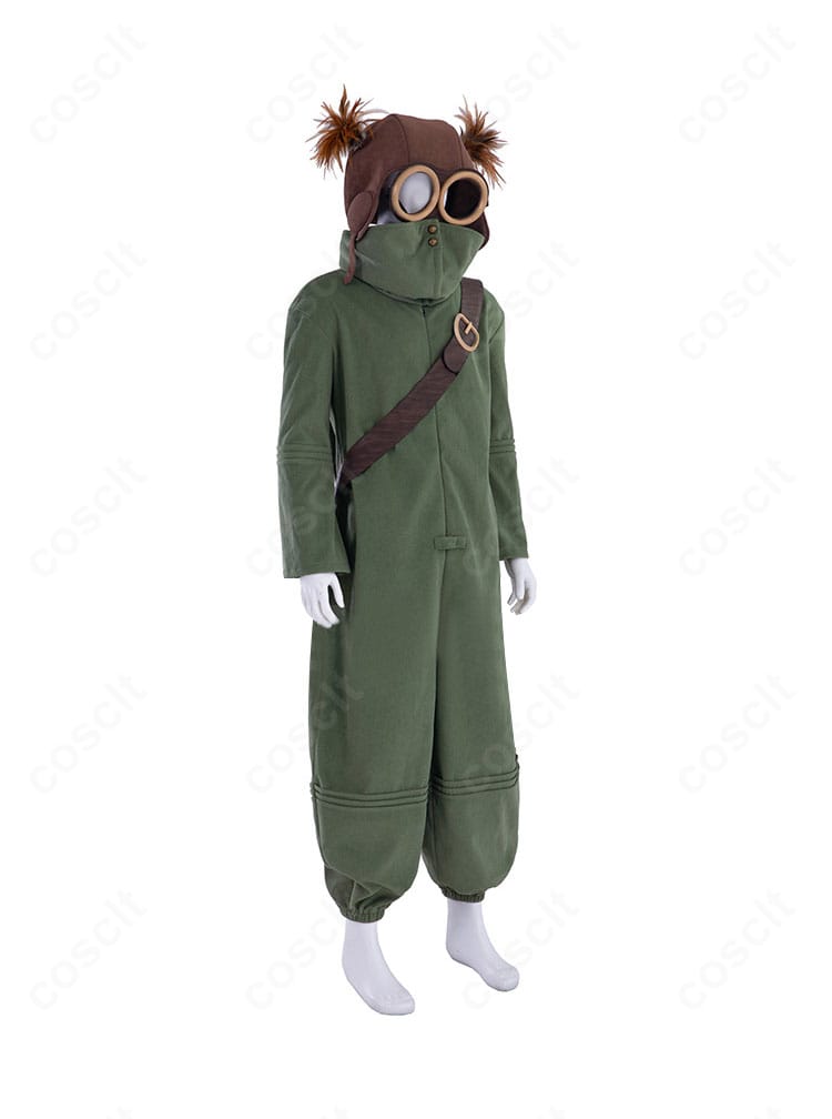 アローン衣装の側面。ショルダーベルトの位置関係や袖・パンツのラインが分かる角度。