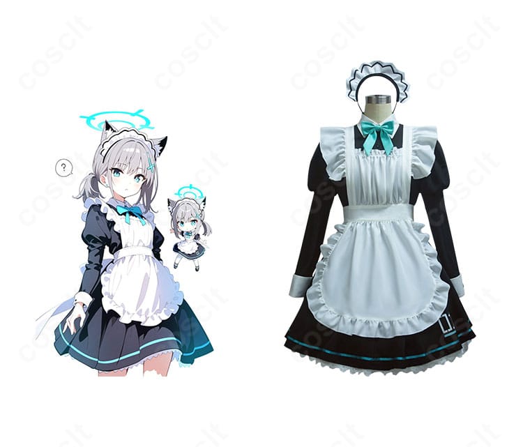 ブルーアーカイブ 砂狼シロコのメイド服コスプレ一式とポートレート。レースエプロンとカチューシャまで高再現の全身イメージ。