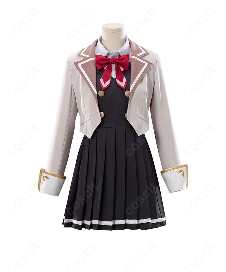 アリサ・ミハイロヴナ・九条デザインのコスプレ衣装(正面)。コート・ワンピース・リボンの配置や縫製ディテールが確認できる構図。