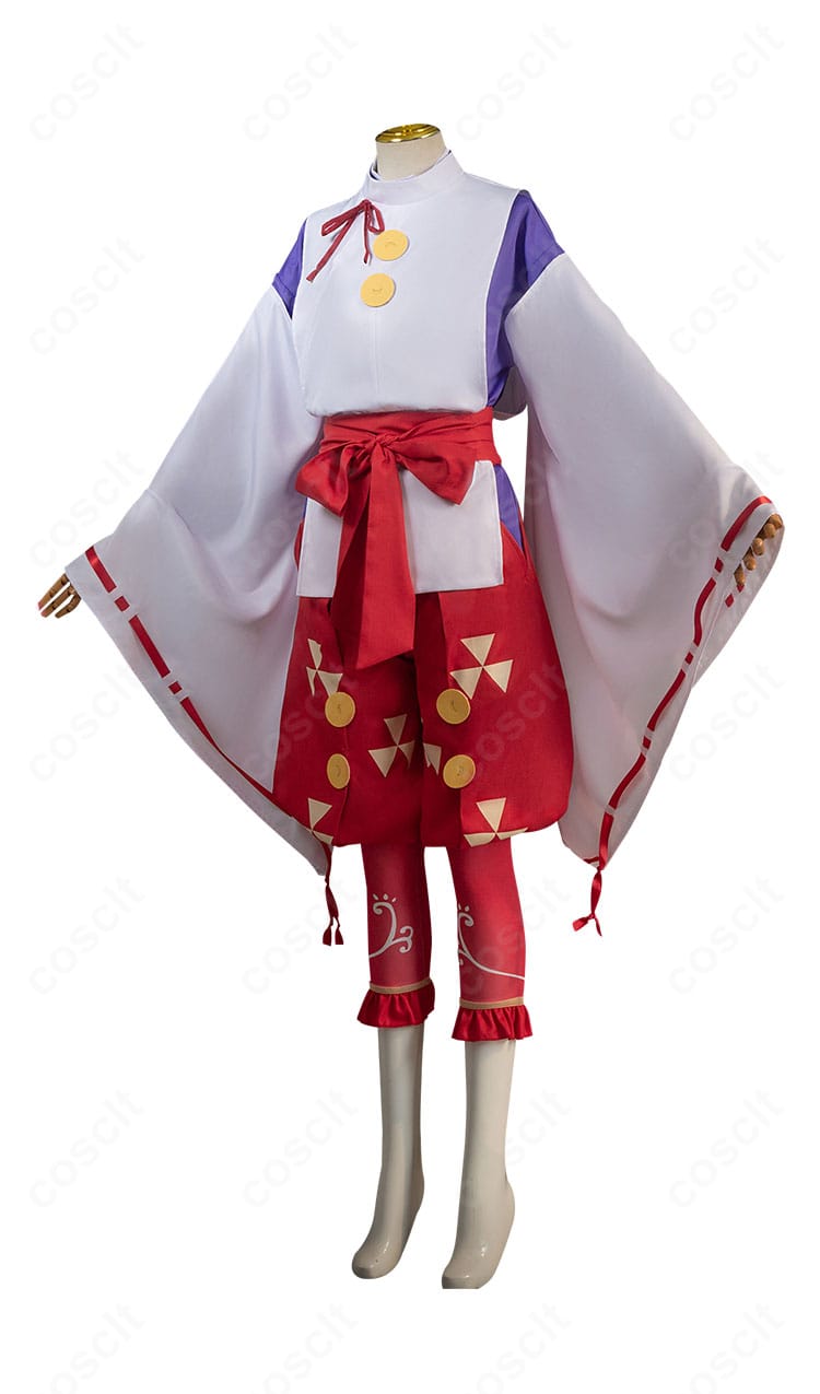 北条時行コスプレ衣装の側面画像。肩から袖への落ち感と帯位置、シルエットの美しさを確認可能。