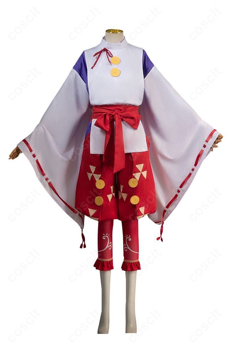 『逃げ上手の若君』北条時行コスプレ衣装の正面全身画像。上着・帯・ズボンの色味とバランスが分かる構図。