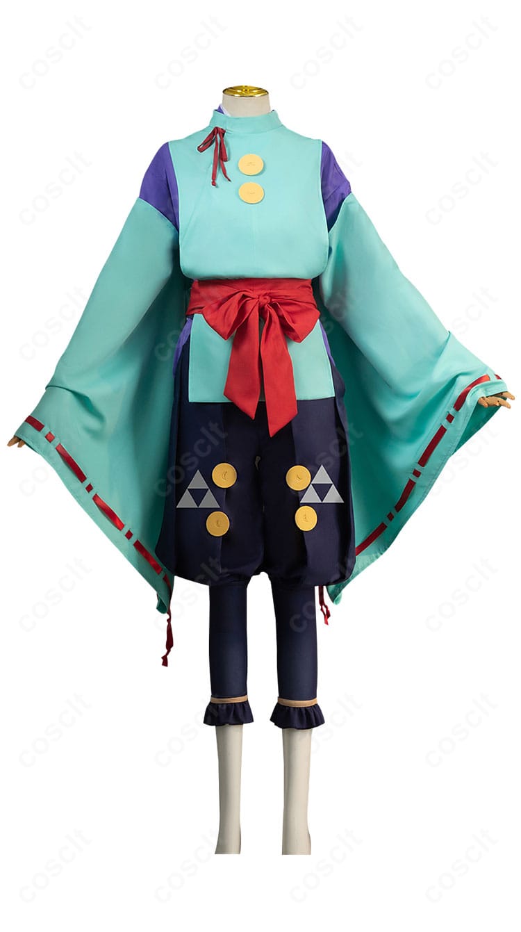 北条時行コスプレ衣装の正面全景。和装の襟元と帯位置、落ち着いた発色とハリ感が確認できます。