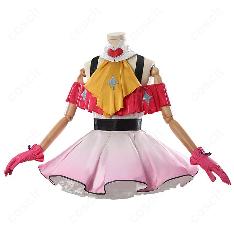 正面全体:COSCLT製【推しの子】星野アイ 二次創作コスプレ衣装の正面。Aラインのシルエットと発色の良い生地が分かる構図。