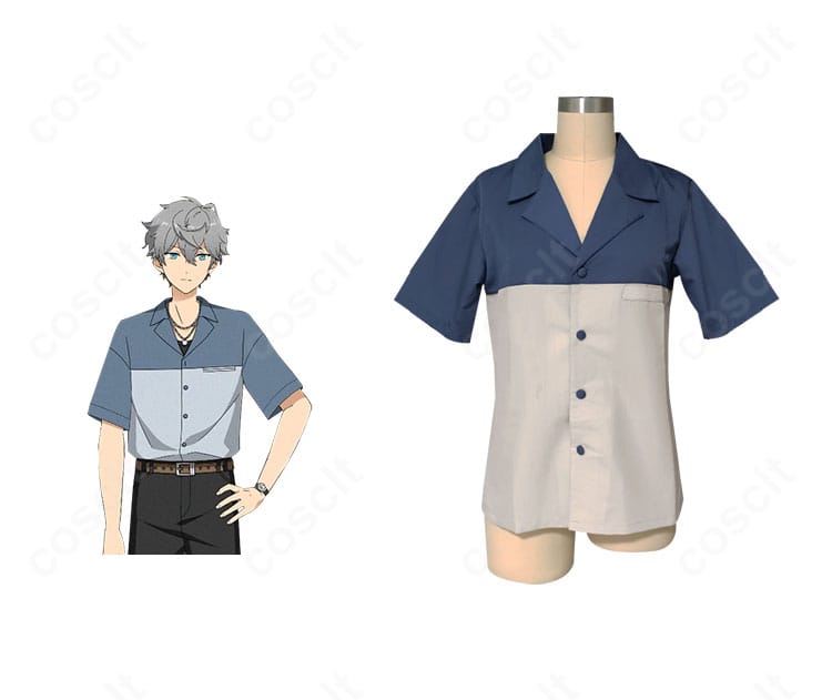 あんさんぶるスターズ!瀬名泉 私服(春~夏)コスプレ衣装とキャラクター風ウィッグの組み合わせ全身写真。クールな配色と刺繍ディテールを再現。