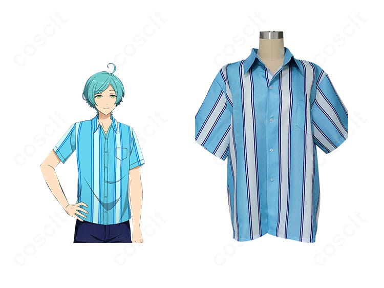 あんさんぶるスターズ！深海奏汰 私服（夏）のコスプレ衣装を正面から。爽やかな配色とカジュアルなシルエットを確認できる画像。
