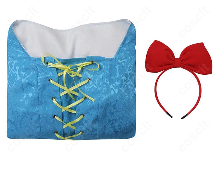 ディズニー『白雪姫』コスプレ衣装のセット内容。ワンピースと赤いカチューシャが含まれることを示す配置画像