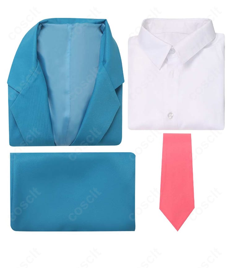 セット内容一覧：コート・シャツ・ズボン・ネクタイの4点が含まれる風早翔太コスプレ衣装の同梱品表示。
