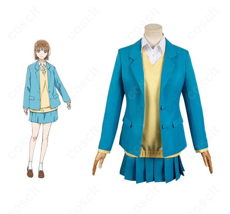 『アオのハコ』鹿野千夏 制服(冬服)コスプレの正面全身とキャラクター合わせイメージ