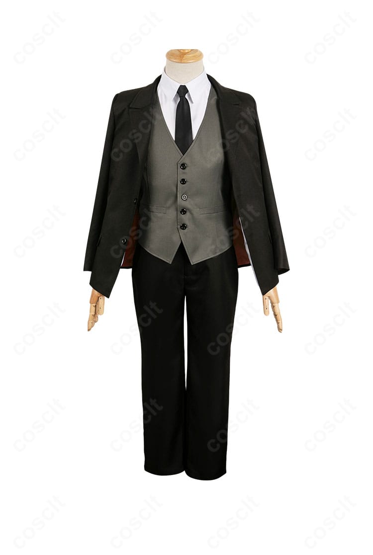 合コンに行ったら女がいなかった話 蘇芳 コスプレ衣装 正面全身。端正なラペルとジャストな着丈でフォーマル感を表現。