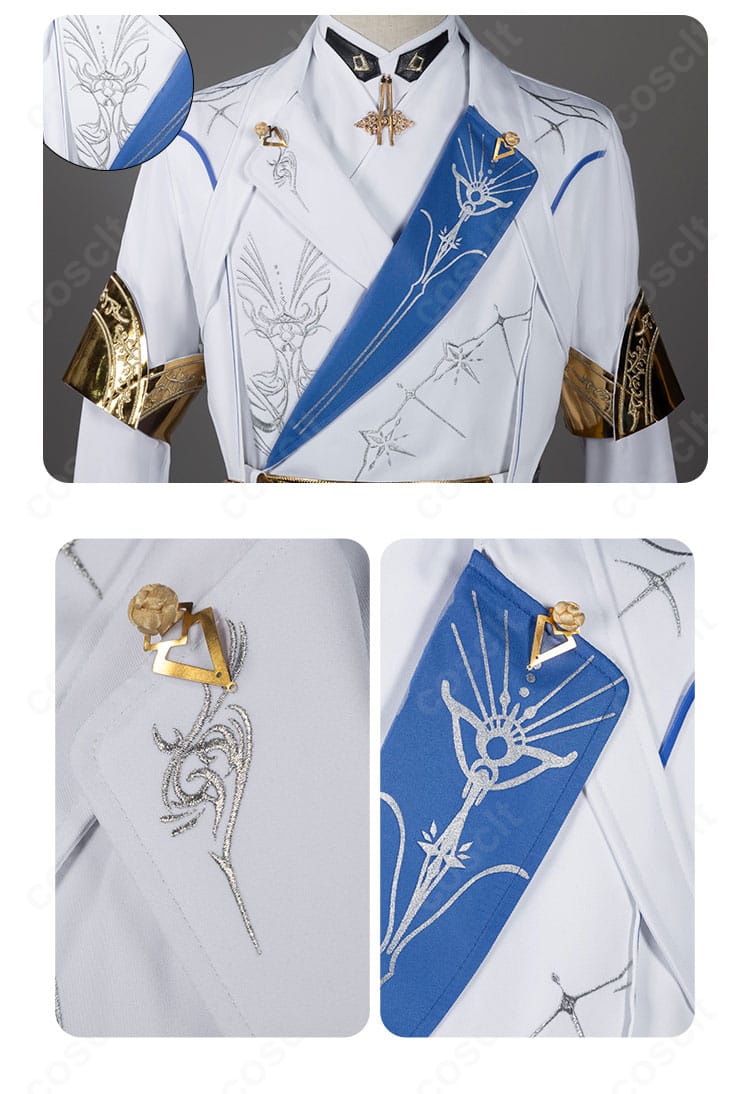 恋と深空 セイヤ 月影ハンター衣装の襟元ディテール。つけ襟と装飾意匠の精緻さ