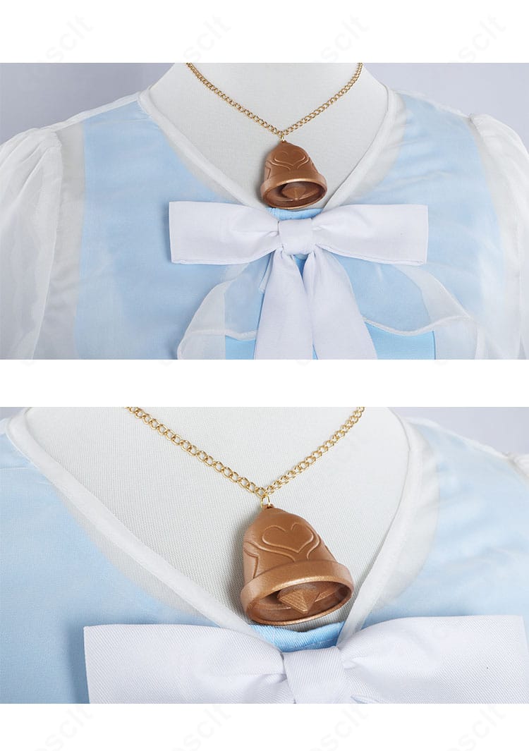 甘雨(カンウ)衣装の白い蝶結びと襟元のアップ。装飾の質感と縫製の丁寧さが分かるクローズアップ。