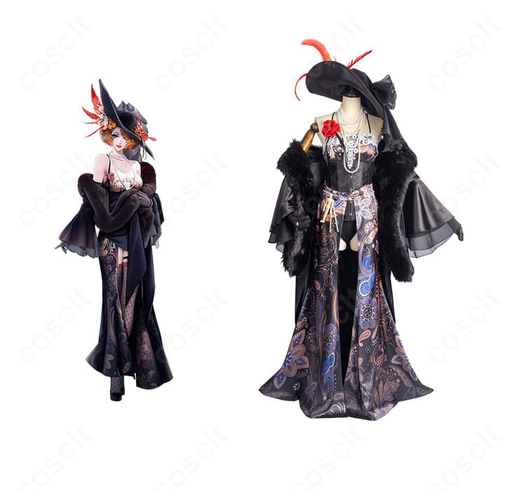 無期迷途 パール夫人のコスプレ衣装一式。黒ドレスとコート、フェイクファー襟や宝石風アクセで高再現。