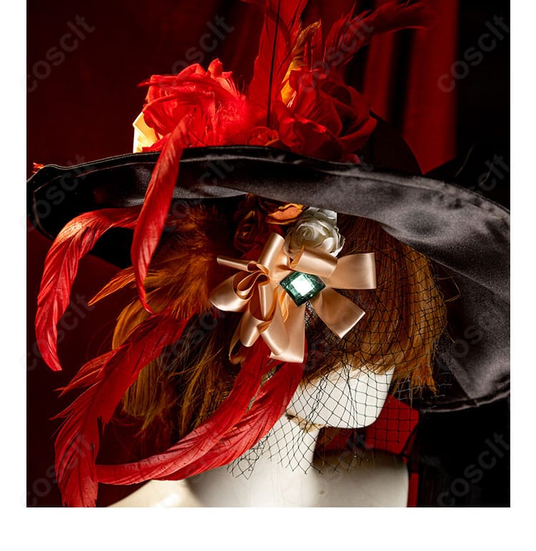 頭飾りと帽子の豪華装飾。羽根風モチーフと宝石風パーツの配置が分かる。