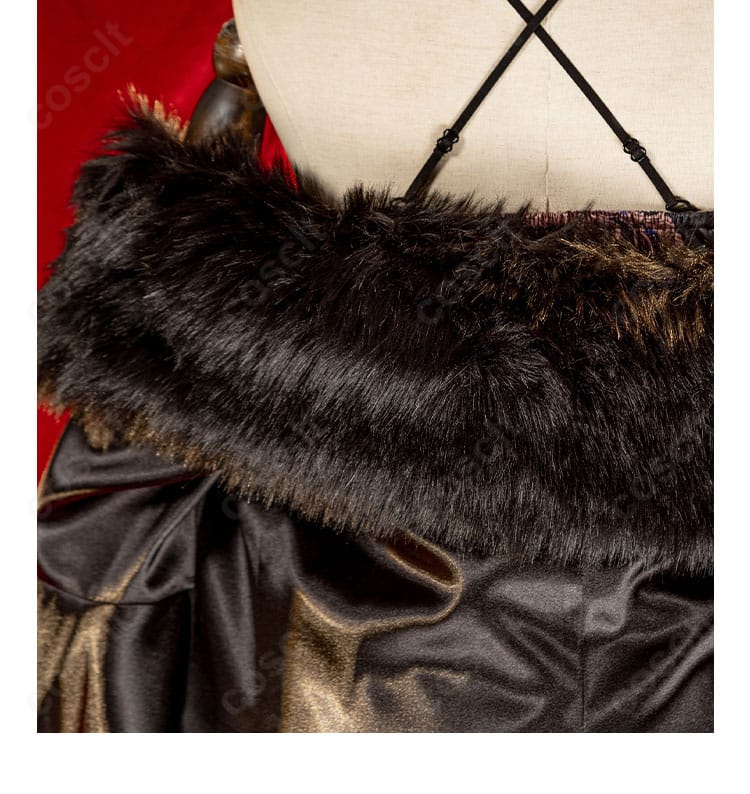 フェイクファー襟の質感。毛並みのボリュームと縁取りの仕上がりが分かるアップ。