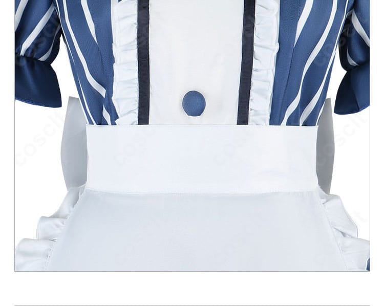 メイド服のウエスト周りと腰リボンの拡大。形が決まりやすい結び仕様で後ろ姿が華やか