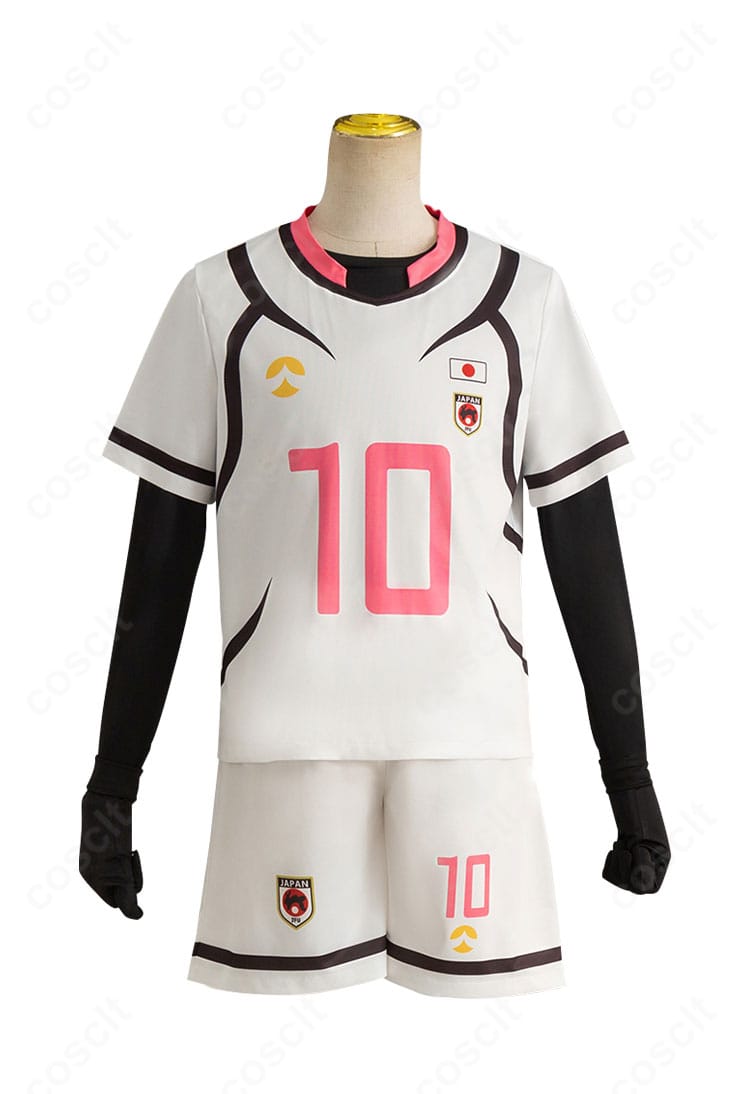 正面全身図。糸師冴のU-20ユニフォームのカラーリングとロゴ配置、シルエットを詳細に示す画像。