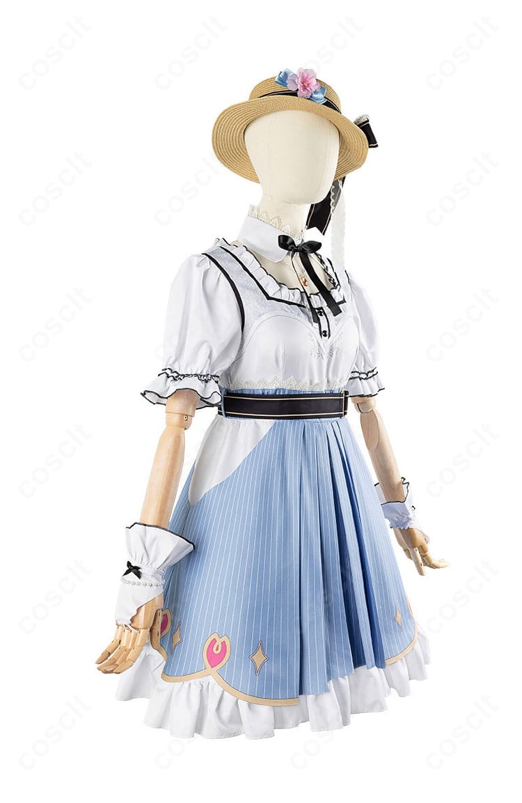 右側面から見たさくらみこデート服。ウエストベルト位置とスカートのラインが強調された角度。