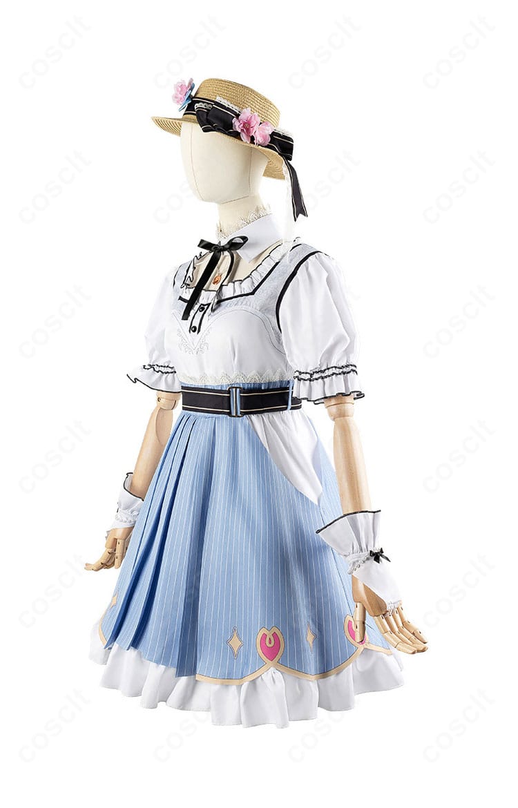 左側面から見たさくらみこデート服。袖口とつけ襟、スカートの落ち感を確認できる画像。