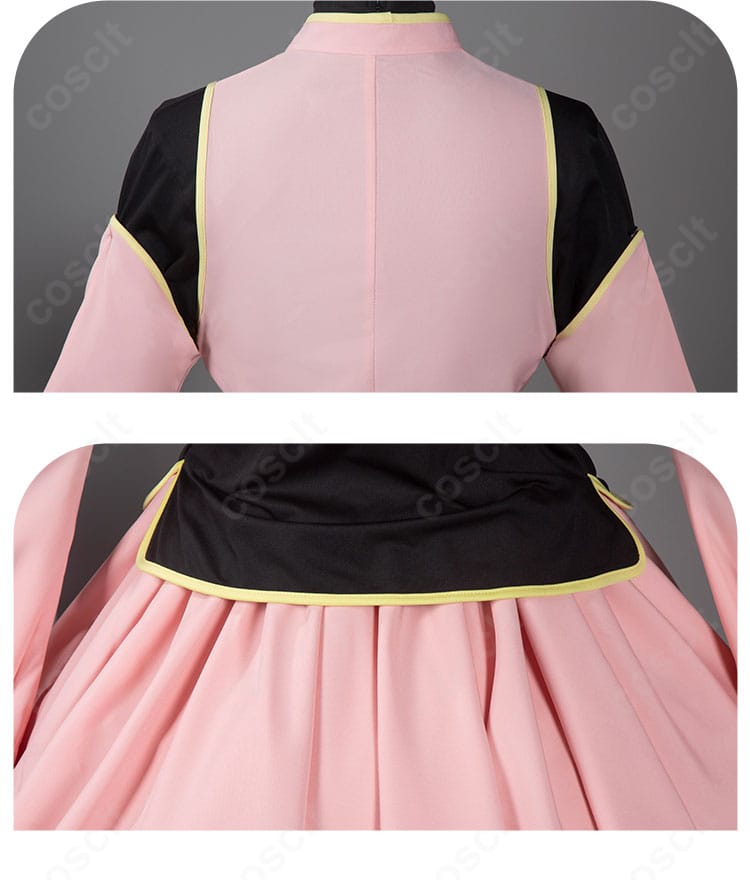 木之本桜コスプレ衣装の背面縫製ディテール。ヨークとステッチの美しさを示す接写