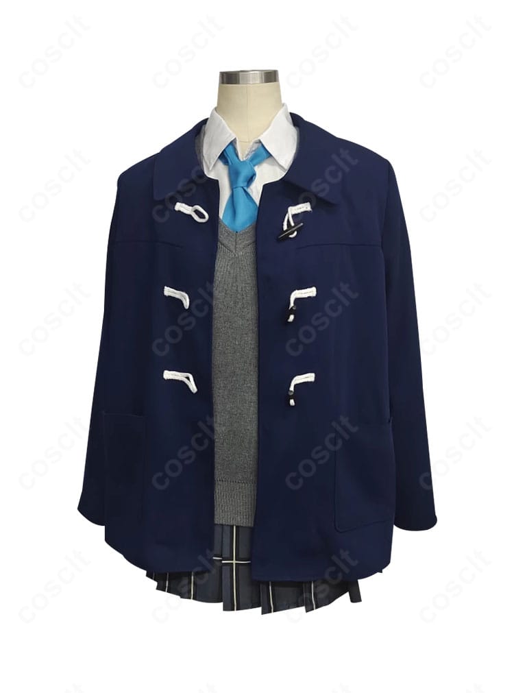 小鳥遊ホシノ 2年生制服コスプレ衣装の正面ビュー。コートとベスト、ネクタイの色味とバランスを確認できる商品写真。