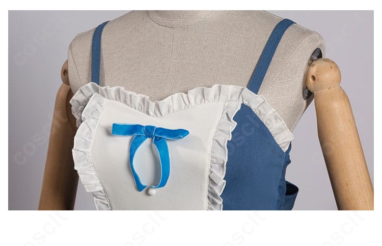 小鳥遊六花 ワンピース衣装の領口ディテール。繊細な刺繍と装飾パーツの質感アップ。