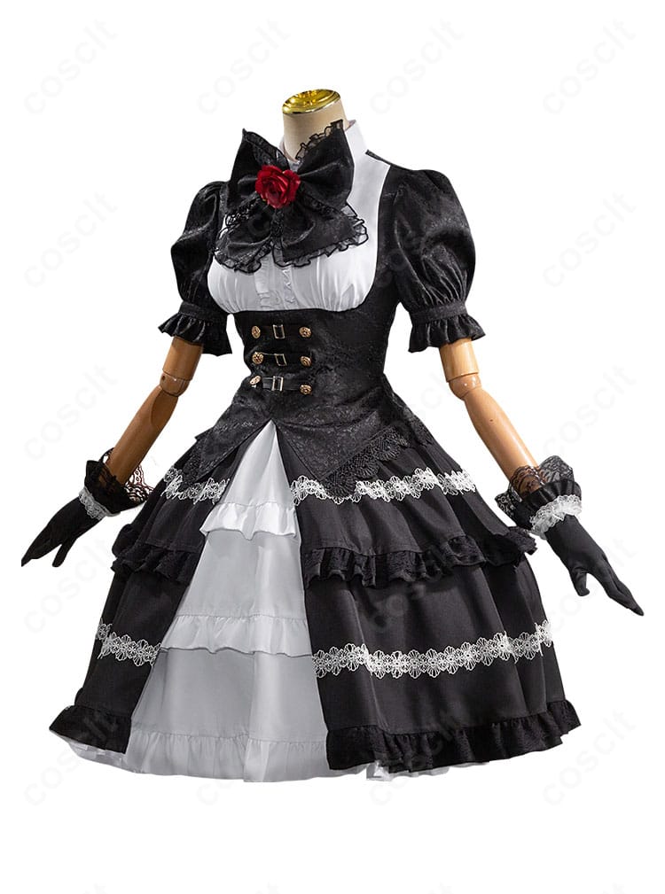 時崎狂三 コスプレ衣装の側面。ウエストラインとスカートのボリュームを確認できる角度