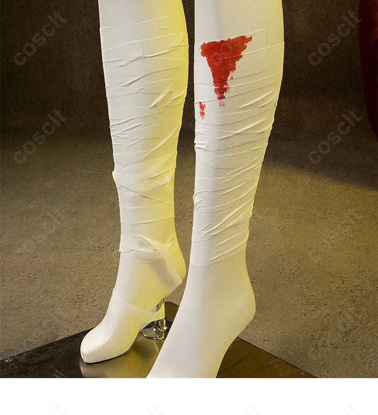 太腿部に巻いた包帯のディテール。固定しやすい取り外し式で撮影時の安定性を確保。