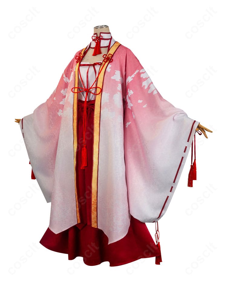 朝武芳乃 巫女姫様コスの左側面。裾の広がりと装飾バランスが見える角度。