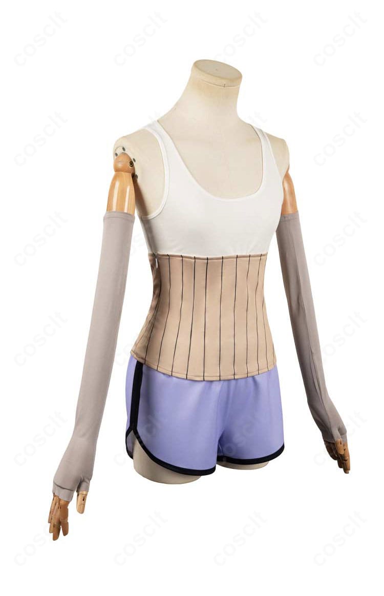 ダンダダン 綾瀬星子 コスプレ衣装を右側から撮影。コルセットベルトの立体感とサイドラインのシルエットを強調。