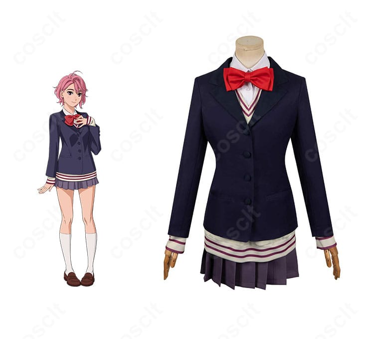 『ダンダダン』白鳥愛羅の学園制服コスプレ衣装一式。落ち着いた色味で忠実再現されたデザインがわかる全体像。